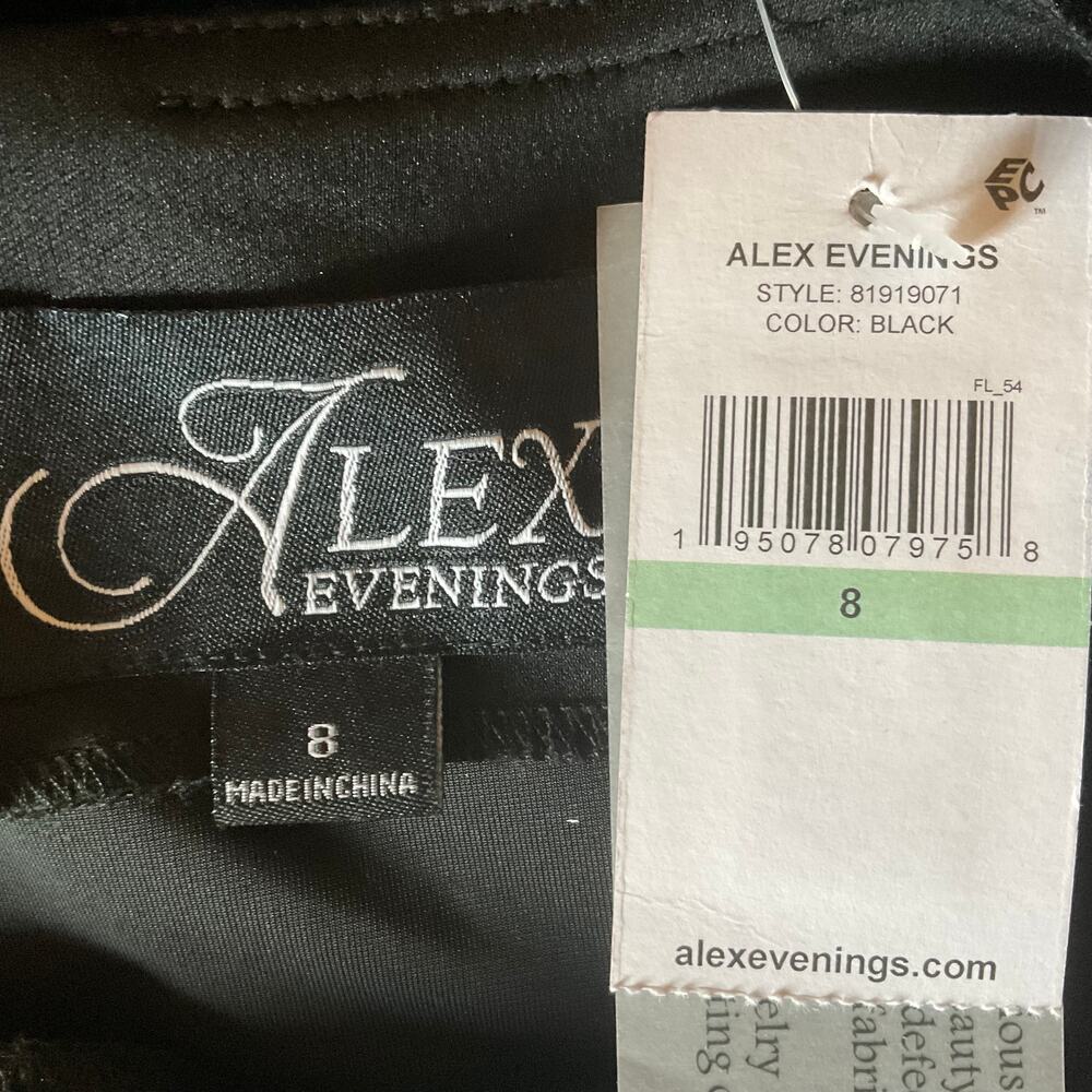 Alex Evenings Velvet Sequined Long Sleeve Sheath Cocktail Dress Black Size 8 - Picture 8 of 10
